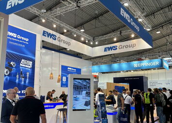 Der diesjährige EWS-Messestand auf der AMB 2024. EWS ist unser Lieferant im Bereich Werkzeughalter für CNC-Drehmaschinen von höchster Qualität.